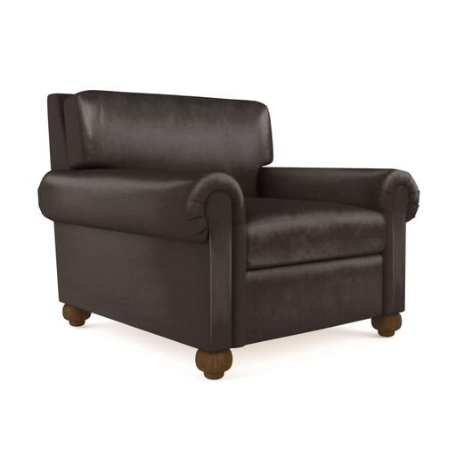 Leroy Leather Armchair, 36" H x 41" W x 49" D, Weathered, Box Weave Linen Silver Streak