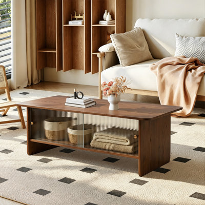 Table basse 47 "rectangulaire avec armoire de rangement et portes en verre pour le salon