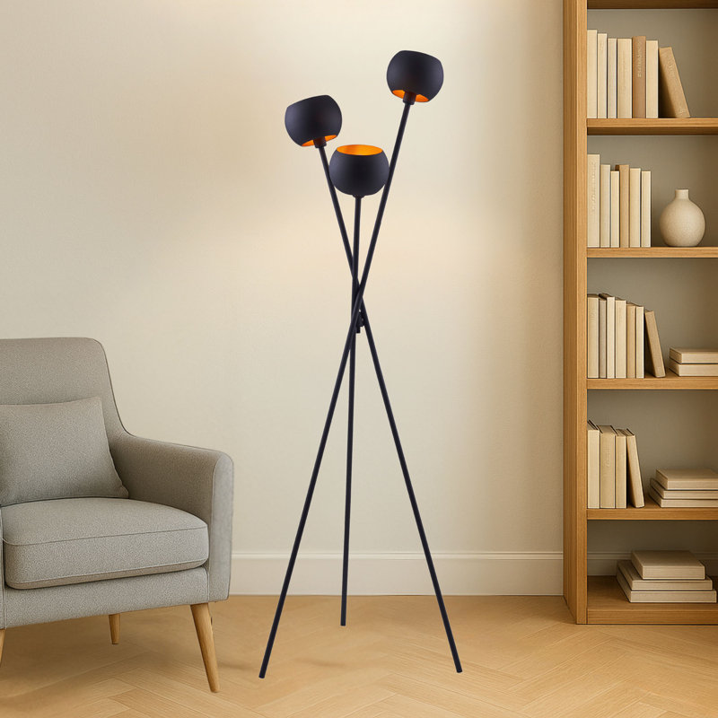 Kenner 62.3'' Powder Coated Tripod Floor Lamp, Black, Copper