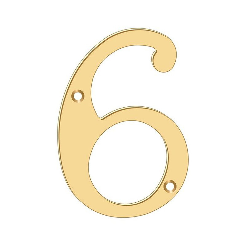 House Number, PVD Polished Brass, 6
