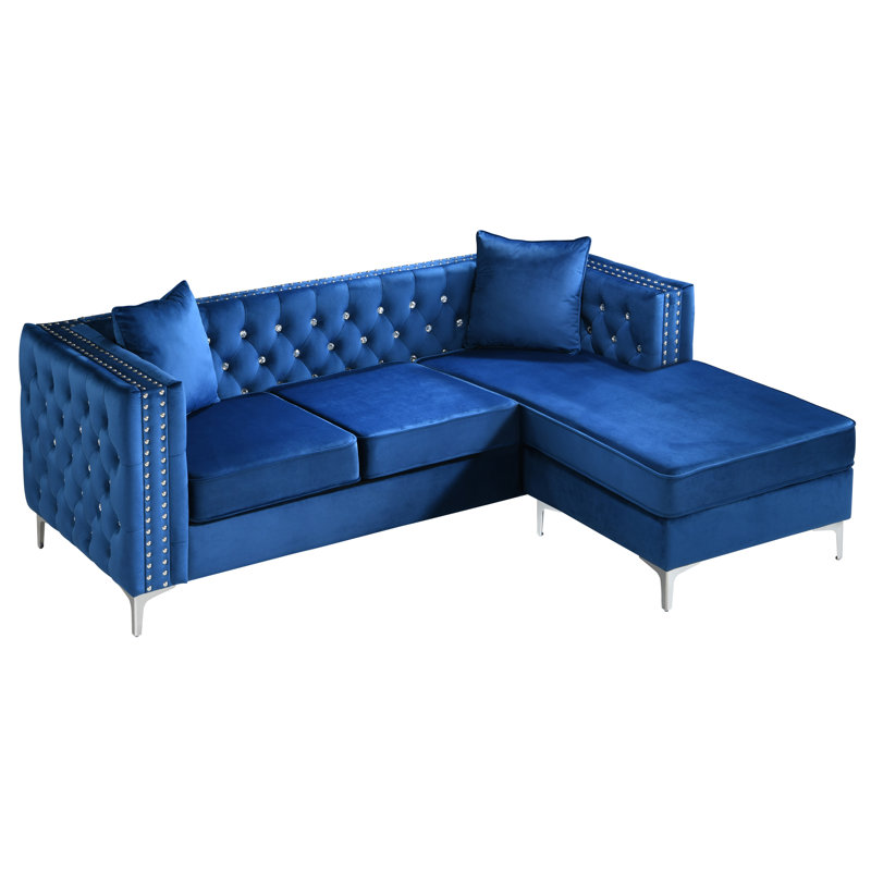 Canapé et méridienne réversible de 88 po de largeur Cannella, Bleu