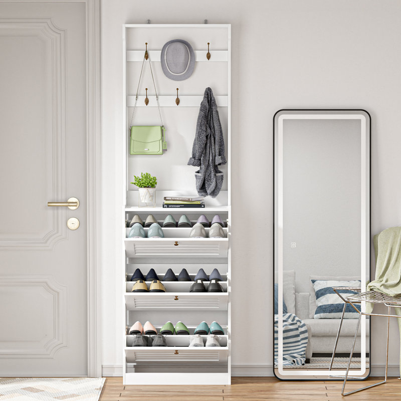 Rangement à chaussures rabattable de H 78,7 po avec 3 tiroirs rabattables Kahl, Blanc