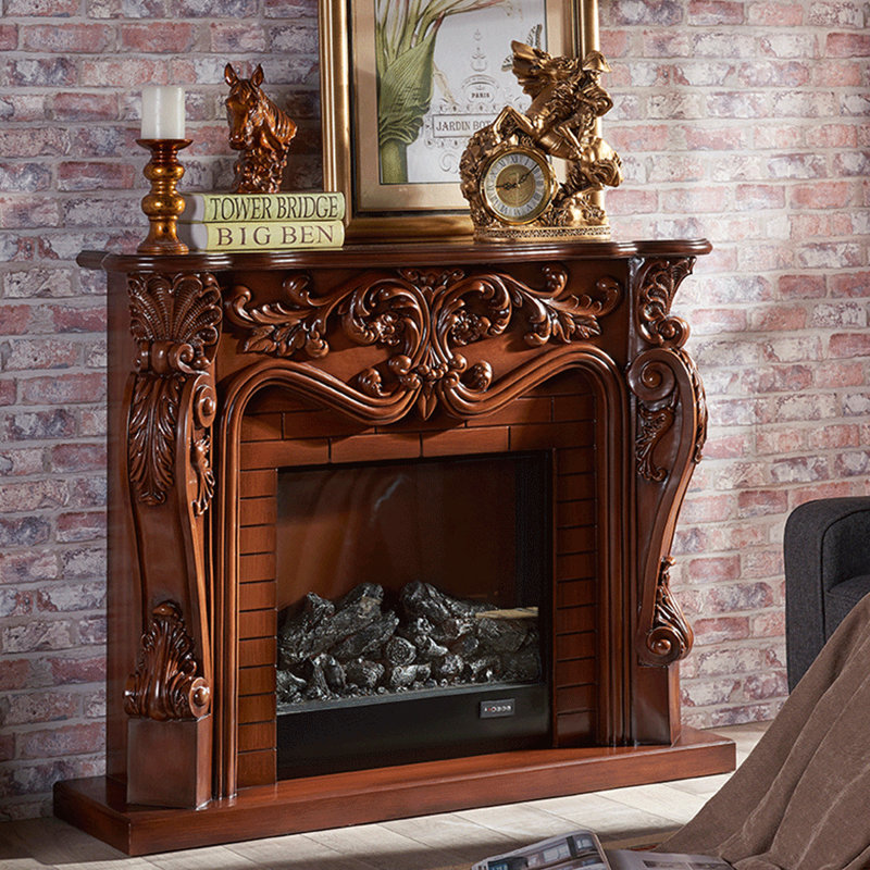White Solid Wood Electric Fireplace, Brown