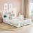 Full-Size Montessori Floor Bed with Built-in Bookcase & Chalkboard - Space-Saving Kids Bed, Guard Rails, Storage Headboard, Solid White Wood-1902909464