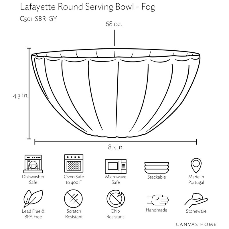 Canvas Home Lafayette Round Serving Bowl, Gray