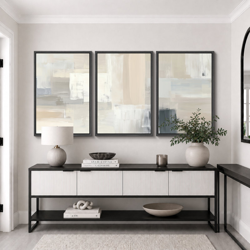 «Neutral Minimalist Abstract Beige Gray», œuvre d'art moderne, textures géométriques contemporaines, impression sur toile encadrée, 3 pièces