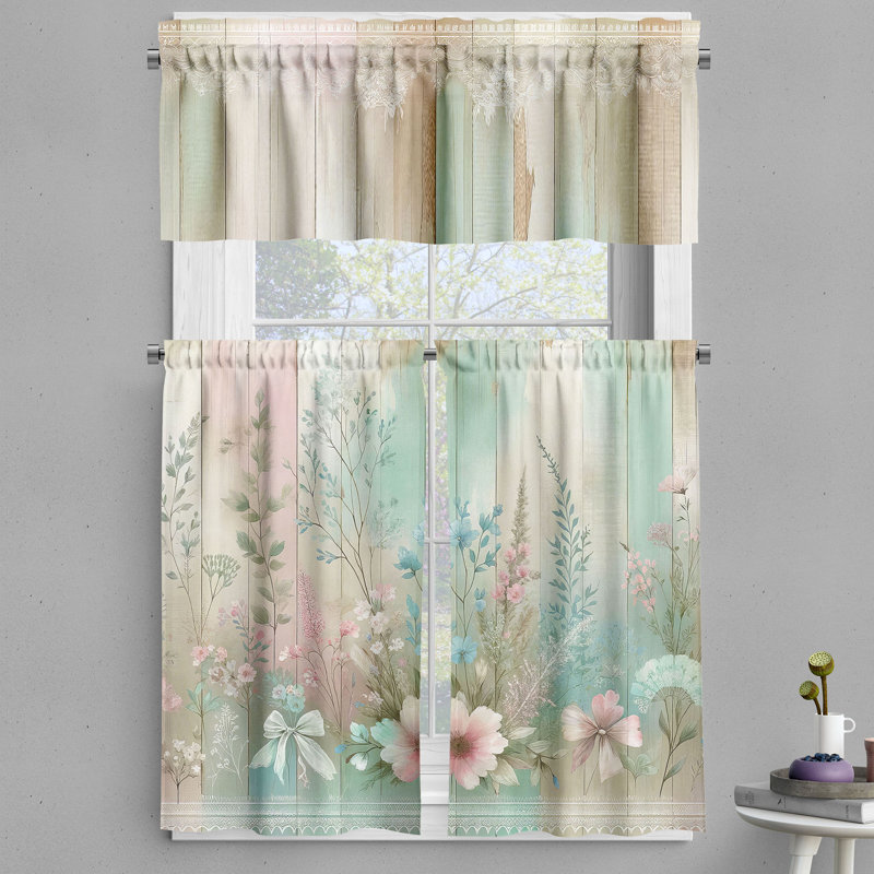 Floral Tailored 55'' W Kitchen Curtain, 55" W x 36" L