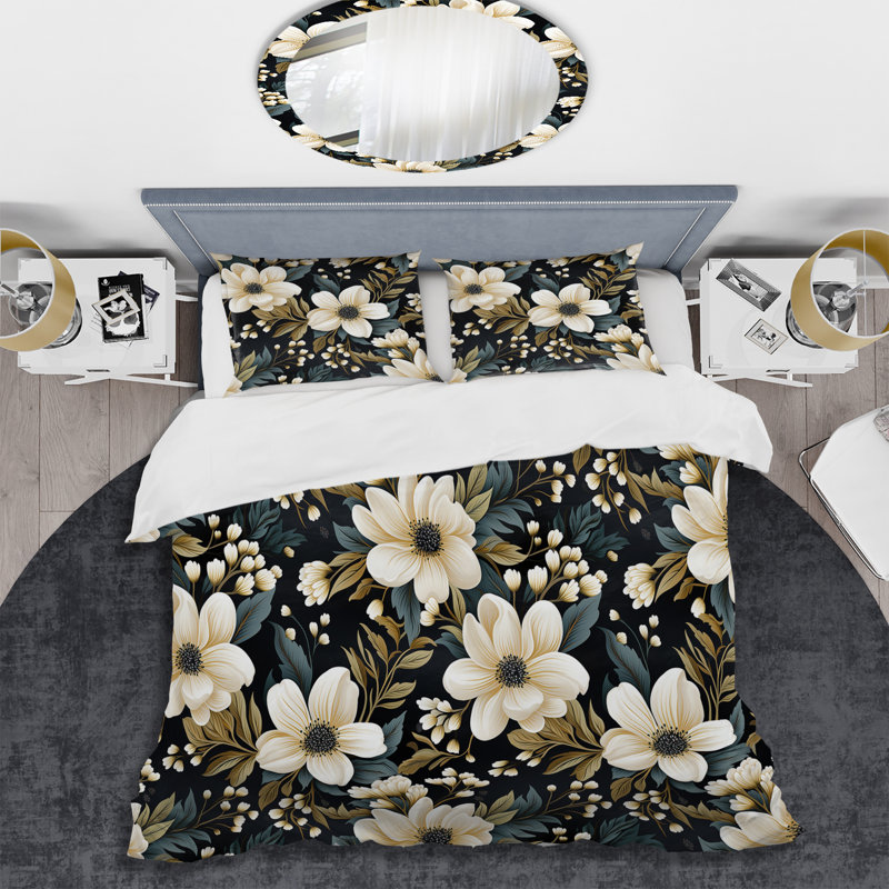 Ensemble de housse de couette à motif floral blanc et vert Nostalgia, Housse de couette simple + 1 taie décorative stan