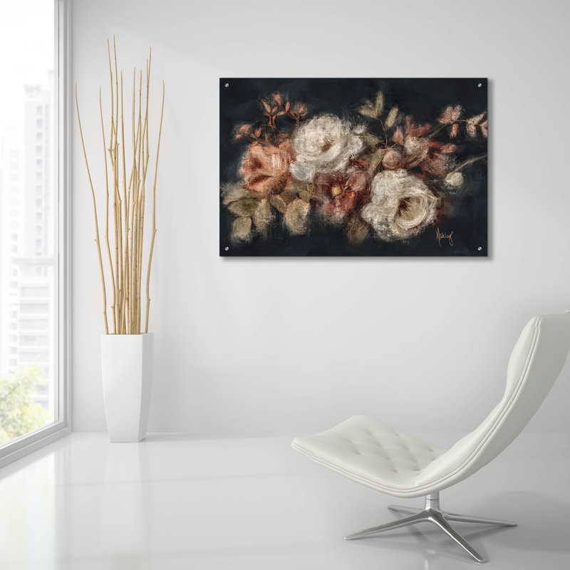 Art mural en verre «Moody Floral Swag» par Ashley Bradley, H 24 po x l 36 po