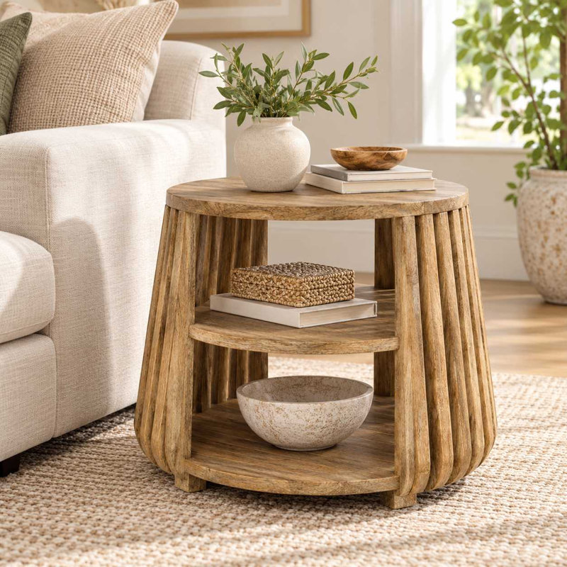 Table d'appoint ouverte d'appoint en bois de manguier, Naturel