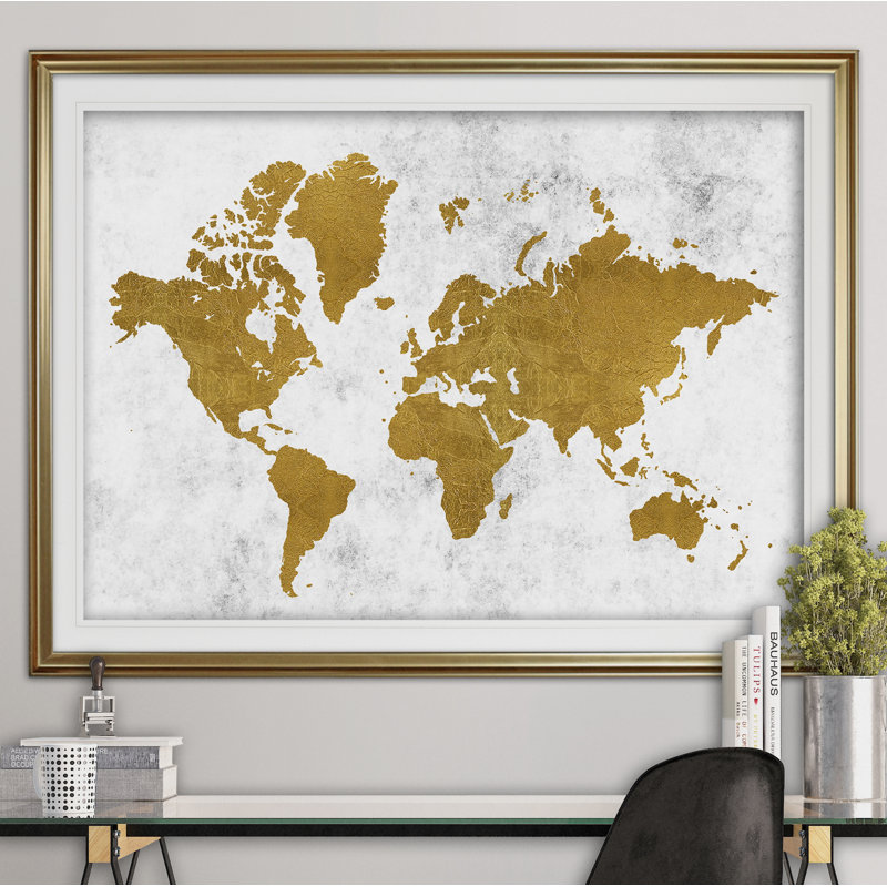 «Champaign Gold Map», impression sur papier, H 28 po x l 38 po x P 1,5 po, Or