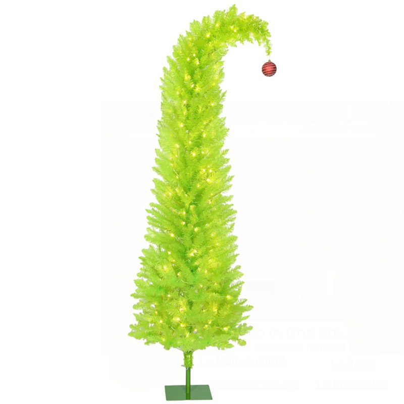 Arbre de Noël fantaisiste avec boule rouge, base en métal et 230 lumières DEL pour un décor festif, H 6 pi