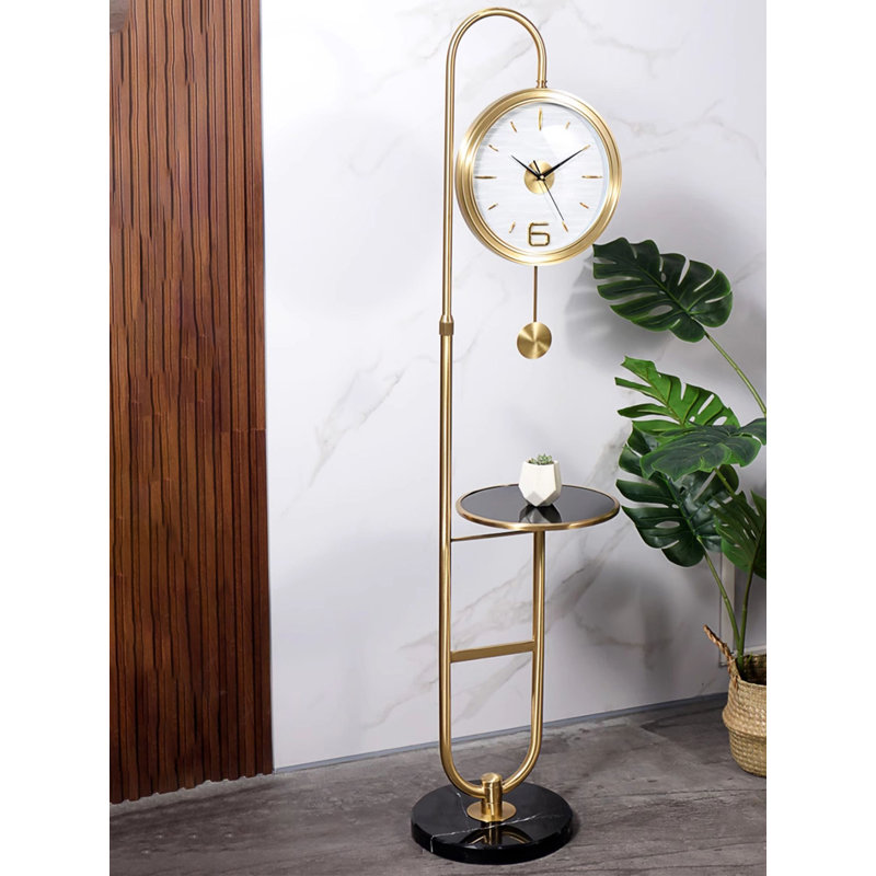 Elegant Brass Standing Clock Marble Base Pendulum with Small Display Table