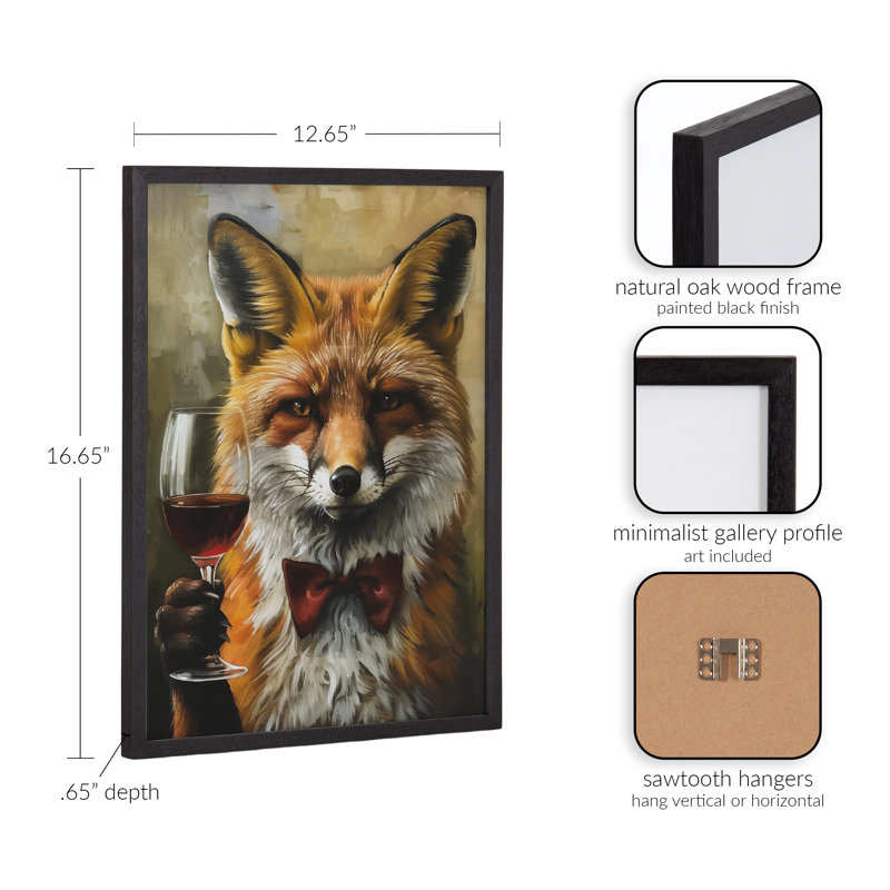 Mignon vin de renard, art mural, Cadre noir, H 12,65 po x l 16,65 po
