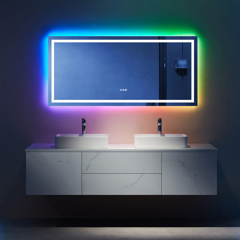  Wayfair Basics® UL Certified RGB Backlit & LED Frontlit Anti-Fog Tempered Glass Bathroom/Vanity Mirror, 60" x 28"