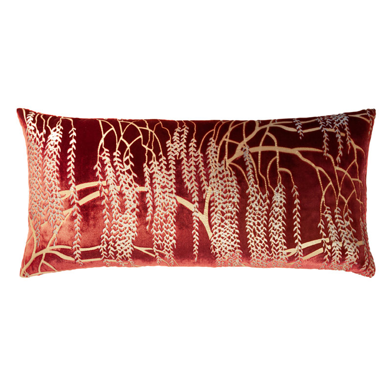Willow Metallic Mini Rectangular Velvet Pillow Cover & Insert, Paprika, Rectangle 7"H x 15"W