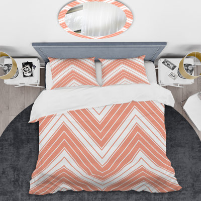 Orange Striped Chevron Polyester Chevron / Zig Zag Duvet Cover