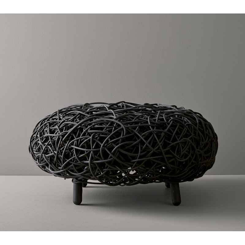Loop 29.2" Wide Round Footstool Wide Ottoman, Black