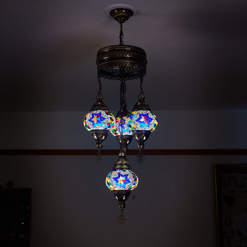 Karlie 4 - Light Bronze Cluster Pendant, Navy Blue/Red/Yellow