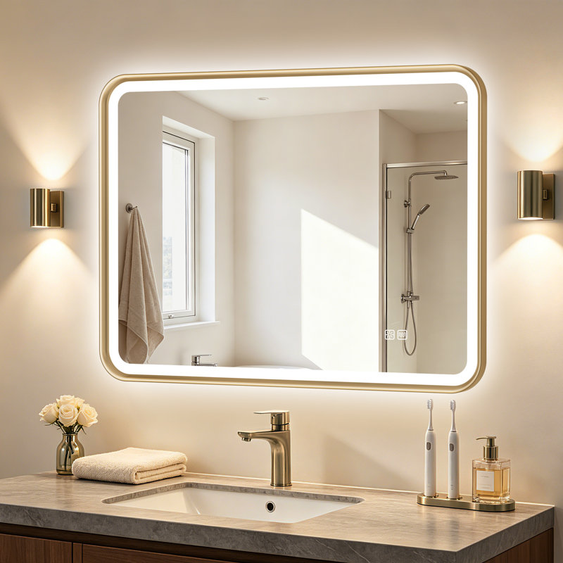Kashen Mirror Opulence Illuminated: Premium Gold-Edged Smart Bathroom Mirror, 24" x 32"