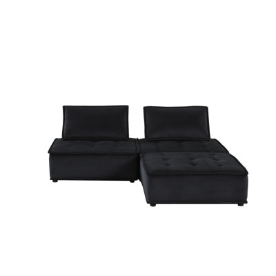 Anna 80"  Velvet 3 Pc Sectional Sofa Ottoman