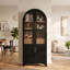 Armoire de rangement de 71 po de haut avec porte en verre arquée, armoire de cuisine avec porte, supports de rangement internes, tiroir caché, tablette ouverte et réglable, armoire de cuisine, salle à manger, facile à assembler-129472463