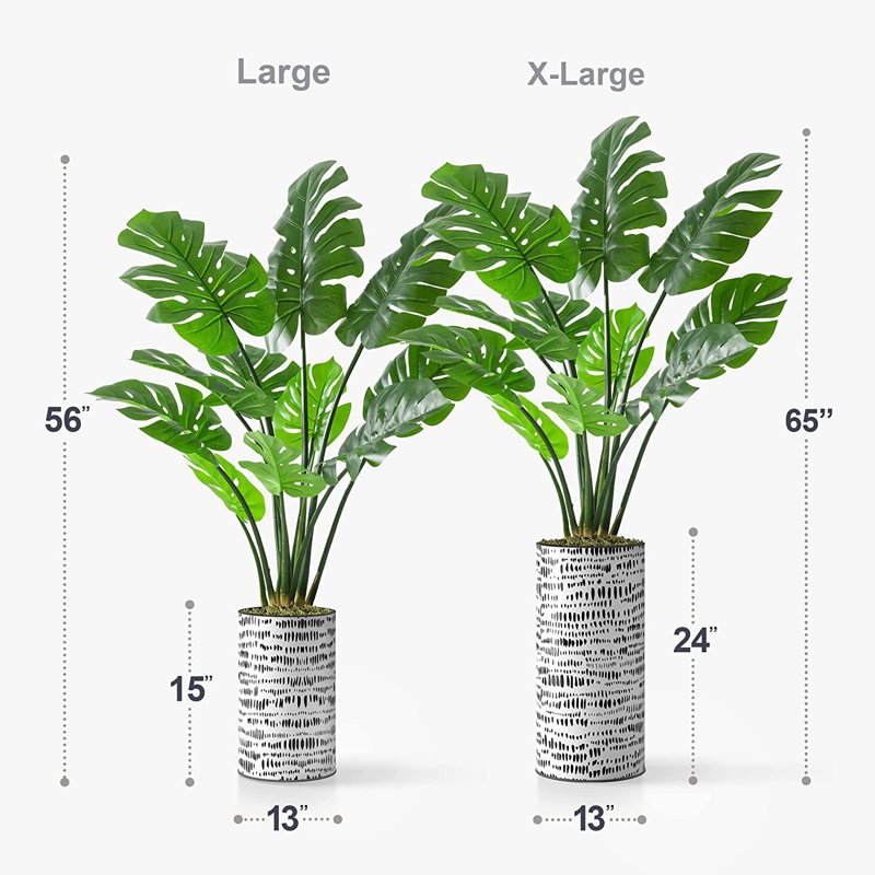 Arbre artificiel dans un pot de fleurs moderne, décoration d'arbre en soie artificielle Monstera (pot et arbre)