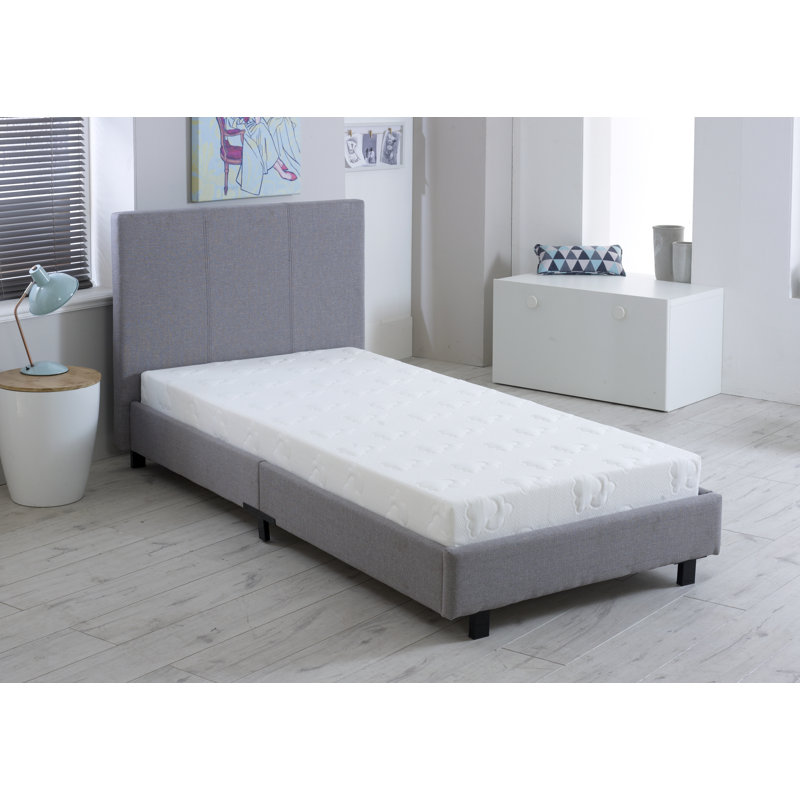 Morano Upholstered Bed with Mattress, Single (3'), Grey, Memory King