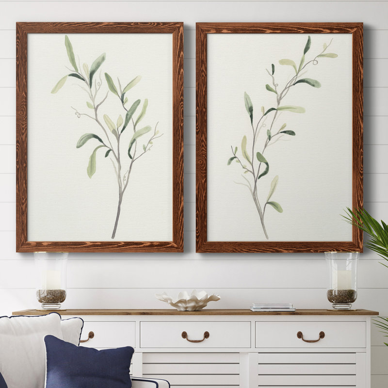 Toile encadrée de qualité supérieure «Spindle Sprig III» - prête à être accrochée, Noyer, H 20 po x l 34 po x P 1,5 po