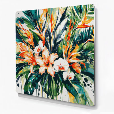 «Hawaiian Tropical Bouquets», art mural en métal beige