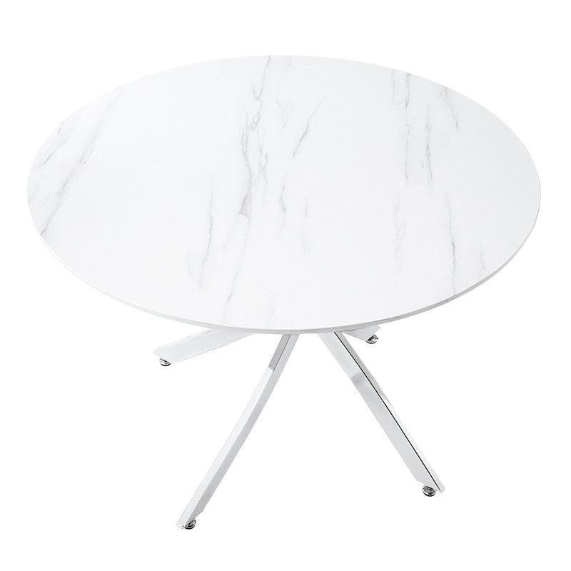 Table de salle à manger avec pieds en métal avec plateau en faux marbre, 4 plateformes et 4 pieds ultramodernes