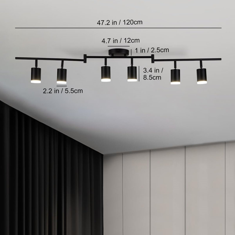 6 Light Black Track Lighting Kit, Flexibly Rotatable LED Light Head