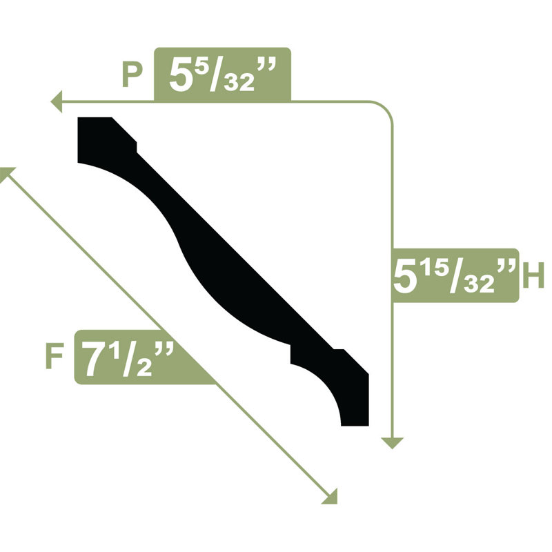 5-1/2 in. X 7-1/2 in. X 96 in. Crown Moulding, PVC, 5.47"H x 96"W x 5.16"D
