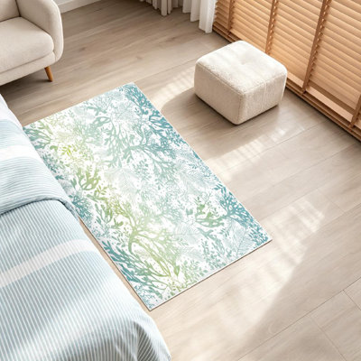 Blue Seaweed Great Elegant Gray Sea Marine Ocean Invitation Leaf Machine Washable Indoor Area Rug