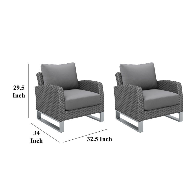 Fauteuil d'extérieur 2 pièces Kiu, structure en aluminium tissé gris, coussin, Gris