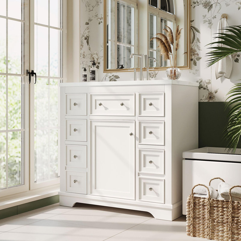 Meuble-lavabo sur pied simple 36 po avec plateau en céramique Hiranur