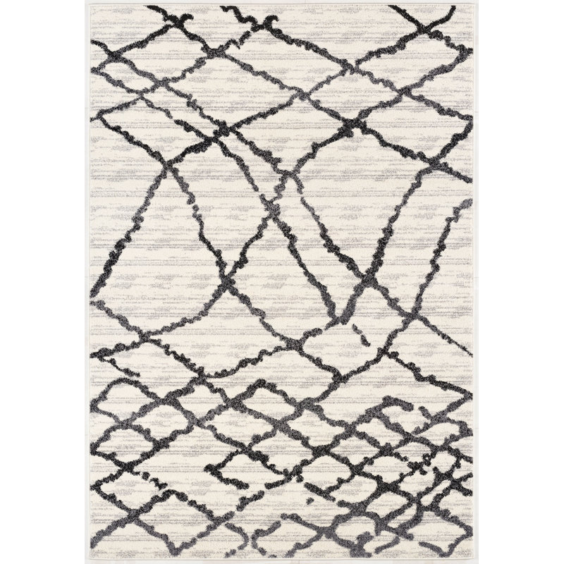 Rug Branch Amani 4' x 6' (3'9" x 5'6") Grey/Black Trellis Indoor Area Rug, Contemporary, Medium Pile, Stain-Resistant Carpet - Living Room, Bedroom, Dining Room, and Kitchen