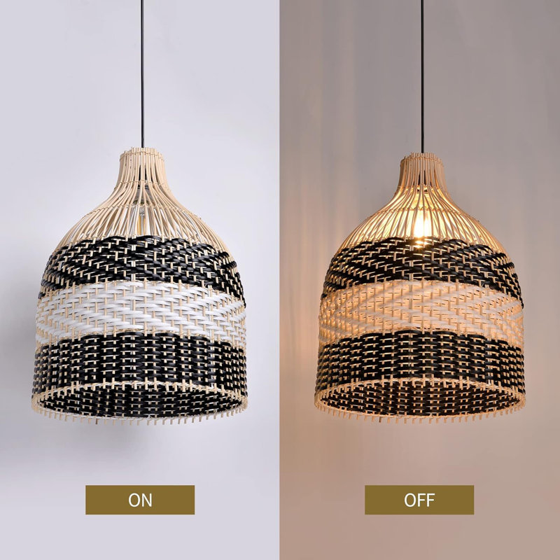 Luminaire suspendu en rotin pour îlot de cuisine, lampe de plafond moderne au design tissé noir et blanc, lustre à hauteur réglable