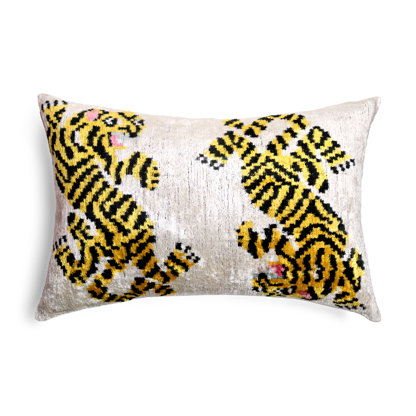 Canvello Handmade Tiger Print Velvet Throw Pillow with Down Insert - 16x24 in