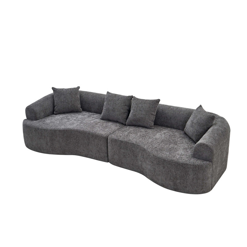Curved Boneless Modular Sectional Sofa with Sleeper Function, Gray Chenille