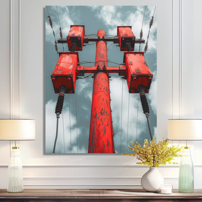 Red Black Urban Electric Power Lines I - impression d'art mural lignes électriques
