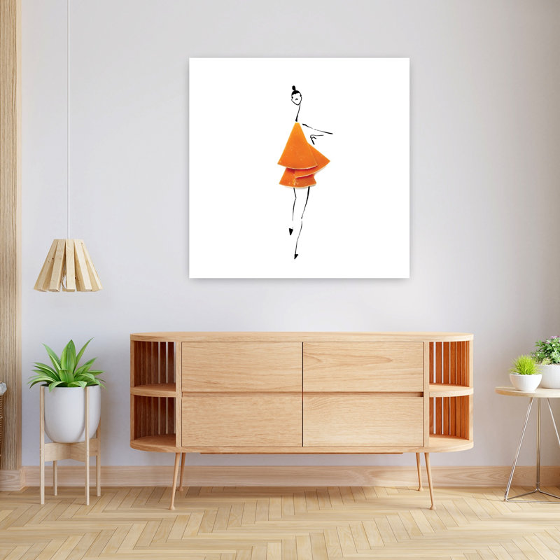 Orange, figure de mode abstraite, art mural contemporain élégant, H 36 po x l 36 po