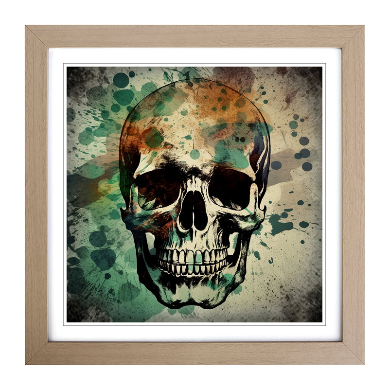 Skull Grunge Art - Framed Print, Oak