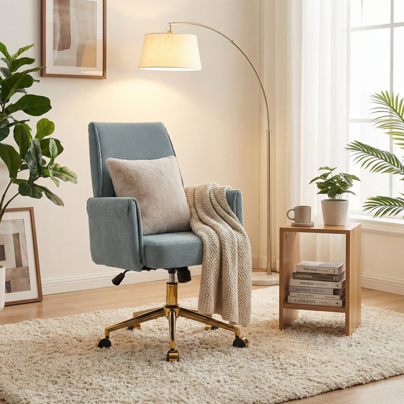Modern Office Chair With Swivel Wheels, Light Blue