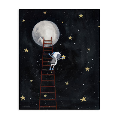 «Astronaut Hanging Stars Outer Space Ladder to Moon», art mural surdimensionné surdimensionné par Rachel Nieman