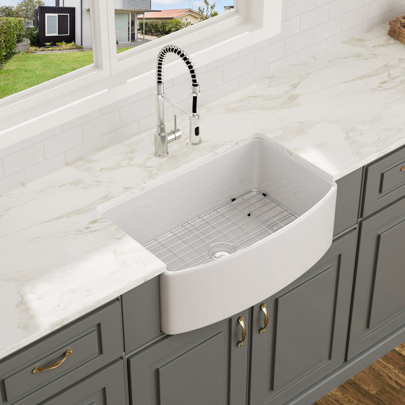 30'' L x 19" W Farmhouse Kitchen Sink White Ceramic Single Bowl Kitchen Sink Apron Front Sink