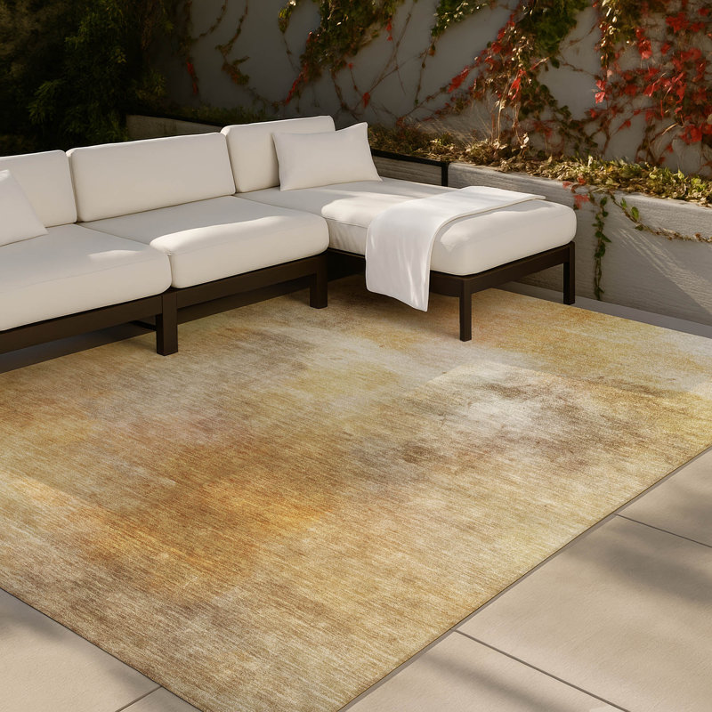 Machine Washable Indoor/Outdoor Chantille ACN2883 Abstract Rug, Wheat, 10' x 14'