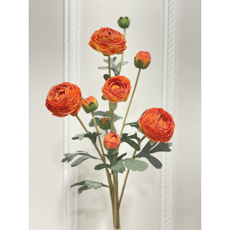 Artificial Ranunculus Stems in Variety of Colors - Real Touch Faux Floral Home Decor, Orange