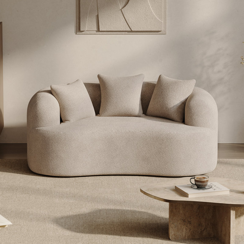 Canapé incurvé désossé en mousse à haute densité et sans assemblage requis, Marron clair, H 24,8 po x l 68,5 po x P 39,4 po