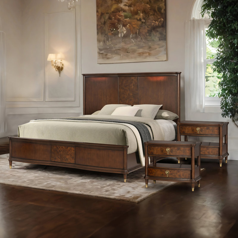 Moscote Solid Wood 3-Piece Bedroom Set With Nightstands, King